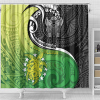 New Zealand Cook Islands Shower Curtain Maori Tiki With Circle Stars Turtle - Polynesian Pride