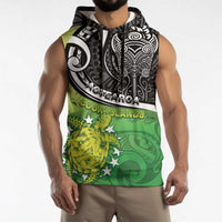 Custom New Zealand Cook Islands Sleeveless Hoodie Maori Tiki With Circle Stars Turtle - Polynesian Pride