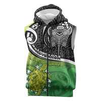 Custom New Zealand Cook Islands Sleeveless Zip Hoodie Maori Tiki With Circle Stars Turtle - Polynesian Pride