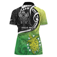 Custom New Zealand Cook Islands Women Polo Shirt Maori Tiki With Circle Stars Turtle - Polynesian Pride