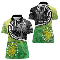Custom New Zealand Cook Islands Women Polo Shirt Maori Tiki With Circle Stars Turtle - Polynesian Pride