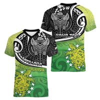 Custom New Zealand Cook Islands Women V-Neck T-Shirt Maori Tiki With Circle Stars Turtle - Polynesian Pride