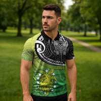 Custom New Zealand Cook Islands Zipper Polo Shirt Maori Tiki With Circle Stars Turtle - Polynesian Pride