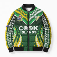 Custom Cook Islands Rugby Bomber Puffer Jacket Unique Style Green Version - Polynesian Pride