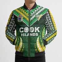 Custom Cook Islands Rugby Bomber Puffer Jacket Unique Style Green Version - Polynesian Pride