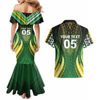 Custom Cook Islands Rugby Couples Matching Mermaid Dress and Hawaiian Shirt Unique Style Green Version LT05 - Polynesian Pride
