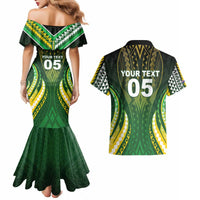 Custom Cook Islands Rugby Couples Matching Mermaid Dress and Hawaiian Shirt Unique Style Green Version - Polynesian Pride