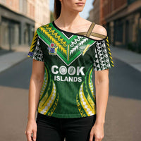Custom Cook Islands Rugby Cross Shoulder Shirt Unique Style Green Version - Polynesian Pride