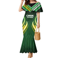Custom Cook Islands Rugby Family Matching Mermaid Dress and Hawaiian Shirt Unique Style Green Version LT05 Mom's Dress Green - Polynesian Pride