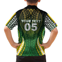 Custom Cook Islands Rugby Family Matching Off The Shoulder Long Sleeve Dress and Hawaiian Shirt Unique Style Green Version - Polynesian Pride