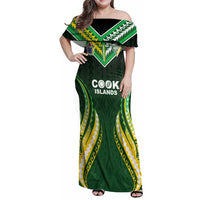 Custom Cook Islands Rugby Family Matching Off Shoulder Maxi Dress and Hawaiian Shirt Unique Style Green Version LT05 Mom's Dress Green - Polynesian Pride