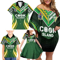 Custom Cook Islands Rugby Family Matching Off Shoulder Short Dress and Hawaiian Shirt Unique Style Green Version LT05 - Polynesian Pride