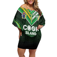 Custom Cook Islands Rugby Family Matching Off Shoulder Short Dress and Hawaiian Shirt Unique Style Green Version LT05 Mom's Dress Green - Polynesian Pride