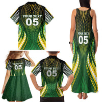 Custom Cook Islands Rugby Family Matching Tank Maxi Dress and Hawaiian Shirt Unique Style Green Version - Polynesian Pride