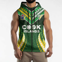 Custom Cook Islands Rugby Sleeveless Zip Hoodie Unique Style Green Version - Polynesian Pride