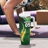 Custom Cook Islands Rugby Tumbler With Handle Unique Style Green Version - Polynesian Pride