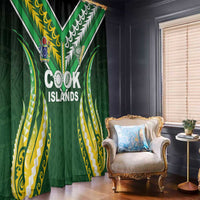 Cook Islands Rugby Window Curtain Unique Style Green Version - Polynesian Pride
