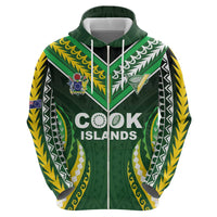 Custom Cook Islands Rugby Zip Hoodie Unique Style Green Version - Polynesian Pride