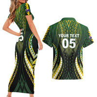 Custom Cook Islands Rugby Couples Matching Short Sleeve Bodycon Dress and Hawaiian Shirt Unique Style Black Version LT05 - Polynesian Pride