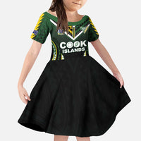 Custom Cook Islands Rugby Family Matching Mermaid Dress and Hawaiian Shirt Unique Style Black Version LT05 Daughter's Dress Black - Polynesian Pride