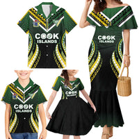 Custom Cook Islands Rugby Family Matching Mermaid Dress and Hawaiian Shirt Unique Style Black Version LT05 - Polynesian Pride