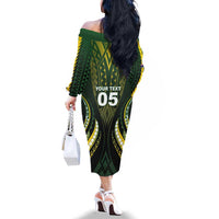 Custom Cook Islands Rugby Family Matching Off The Shoulder Long Sleeve Dress and Hawaiian Shirt Unique Style Black Version LT05 - Polynesian Pride
