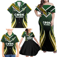 Custom Cook Islands Rugby Family Matching Off Shoulder Maxi Dress and Hawaiian Shirt Unique Style Black Version - Polynesian Pride