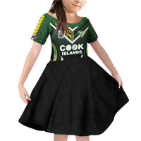 Custom Cook Islands Rugby Family Matching Off Shoulder Short Dress and Hawaiian Shirt Unique Style Black Version - Polynesian Pride