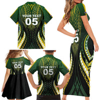 Custom Cook Islands Rugby Family Matching Short Sleeve Bodycon Dress and Hawaiian Shirt Unique Style Black Version LT05 - Polynesian Pride