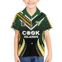 Custom Cook Islands Rugby Family Matching Short Sleeve Bodycon Dress and Hawaiian Shirt Unique Style Black Version LT05 Son's Shirt Black - Polynesian Pride