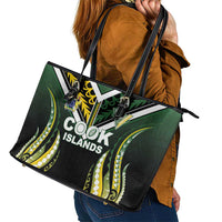 Cook Islands Rugby Leather Tote Bag Unique Style Black Version - Polynesian Pride