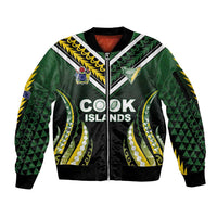 Custom Cook Islands Rugby Sleeve Zip Bomber Jacket Unique Style Black Version - Polynesian Pride
