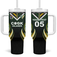 Custom Cook Islands Rugby Tumbler With Handle Unique Style Black Version - Polynesian Pride