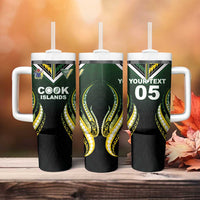 Custom Cook Islands Rugby Tumbler With Handle Unique Style Black Version - Polynesian Pride