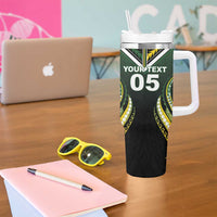 Custom Cook Islands Rugby Tumbler With Handle Unique Style Black Version - Polynesian Pride