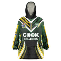 Custom Cook Islands Rugby Wearable Blanket Hoodie Unique Style Black Version - Polynesian Pride