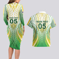 Custom Cook Islands Rugby Couples Matching Long Sleeve Bodycon Dress and Hawaiian Shirt Unique Style White Version - Polynesian Pride