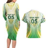 Custom Cook Islands Rugby Couples Matching Long Sleeve Bodycon Dress and Hawaiian Shirt Unique Style White Version - Polynesian Pride