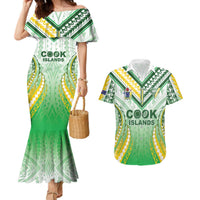 Custom Cook Islands Rugby Couples Matching Mermaid Dress and Hawaiian Shirt Unique Style White Version - Polynesian Pride
