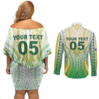 Custom Cook Islands Rugby Couples Matching Off Shoulder Short Dress and Long Sleeve Button Shirt Unique Style White Version - Polynesian Pride