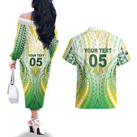 Custom Cook Islands Rugby Couples Matching Off The Shoulder Long Sleeve Dress and Hawaiian Shirt Unique Style White Version LT05 - Polynesian Pride