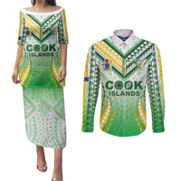 Custom Cook Islands Rugby Couples Matching Puletasi and Long Sleeve Button Shirt Unique Style White Version - Polynesian Pride