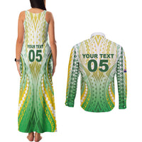 Custom Cook Islands Rugby Couples Matching Tank Maxi Dress and Long Sleeve Button Shirt Unique Style White Version - Polynesian Pride