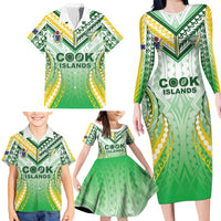 Custom Cook Islands Rugby Family Matching Long Sleeve Bodycon Dress and Hawaiian Shirt Unique Style White Version LT05 - Polynesian Pride