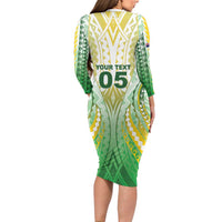Custom Cook Islands Rugby Family Matching Long Sleeve Bodycon Dress and Hawaiian Shirt Unique Style White Version LT05 - Polynesian Pride