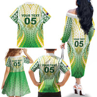 Custom Cook Islands Rugby Family Matching Off The Shoulder Long Sleeve Dress and Hawaiian Shirt Unique Style White Version LT05 - Polynesian Pride