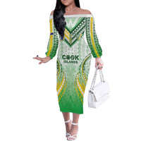 Custom Cook Islands Rugby Family Matching Off The Shoulder Long Sleeve Dress and Hawaiian Shirt Unique Style White Version - Polynesian Pride