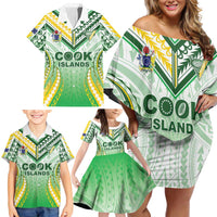 Custom Cook Islands Rugby Family Matching Off Shoulder Short Dress and Hawaiian Shirt Unique Style White Version LT05 - Polynesian Pride
