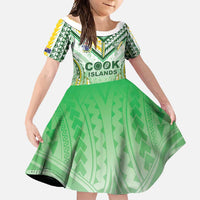 Custom Cook Islands Rugby Family Matching Short Sleeve Bodycon Dress and Hawaiian Shirt Unique Style White Version LT05 Daughter's Dress White - Polynesian Pride