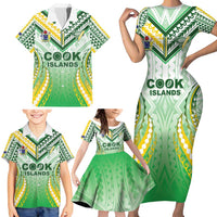 Custom Cook Islands Rugby Family Matching Short Sleeve Bodycon Dress and Hawaiian Shirt Unique Style White Version LT05 - Polynesian Pride